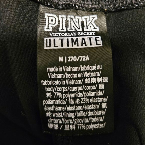 VS PINK Ultimate Leggings M Ankle Length Black Mesh Tropical Waistband Spellout - Picture 11 of 12
